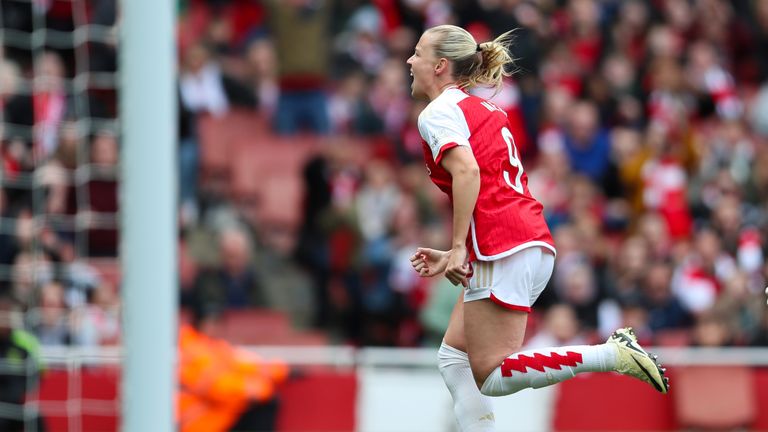 Beth Mead celebrates scoring for Arsenal