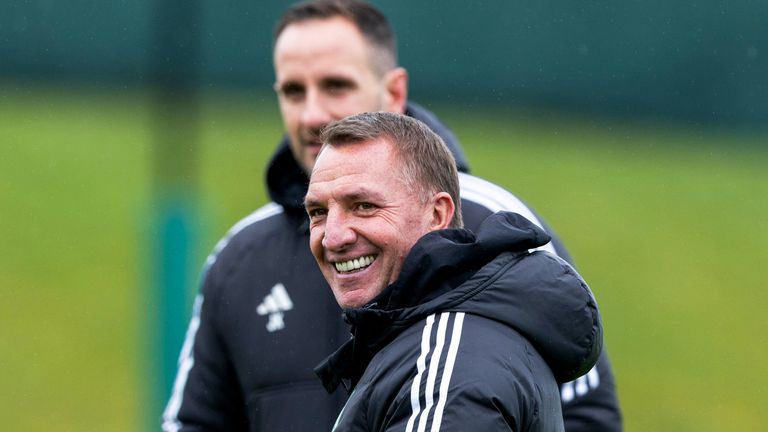 GLASGOW, SCOTLAND - APRIL 05: Celtic Manager Brendan Rodgers during a Celtic training session at Lennoxtown Training Centre, on April 05, 2024, in Glasgow, Scotland. (Photo by Craig Williamson / SNS Group)