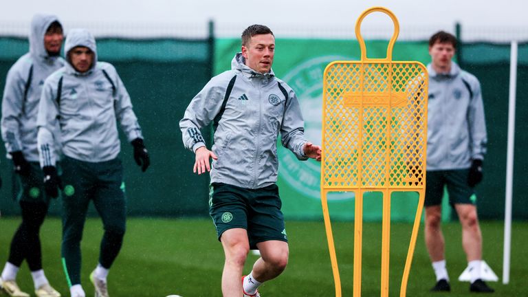 Celtic captain Callum McGregor trained with his team mates on Friday 