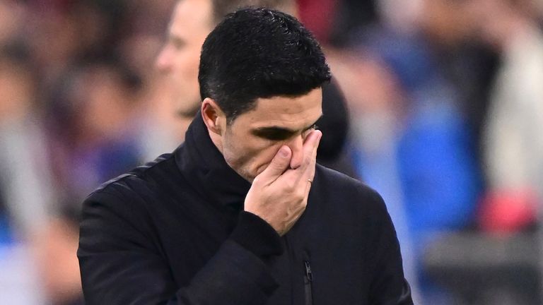 Mikel Arteta reacts as Arsenal fall to defeat in Munich