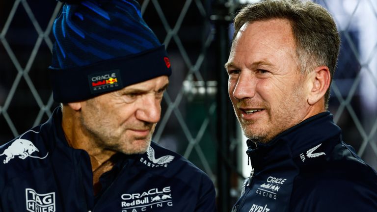 STREETS OF LAS VEGAS, UNITED STATES OF AMERICA - NOVEMBER 18: Adrian Newey, Chief Technology Officer, Red Bull Racing, and Christian Horner, Team Principal, Red Bull Racing during the Las Vegas GP at Streets of Las Vegas on Saturday November 18, 2023, United States of America. (Photo by Sam Bloxham / LAT Images)