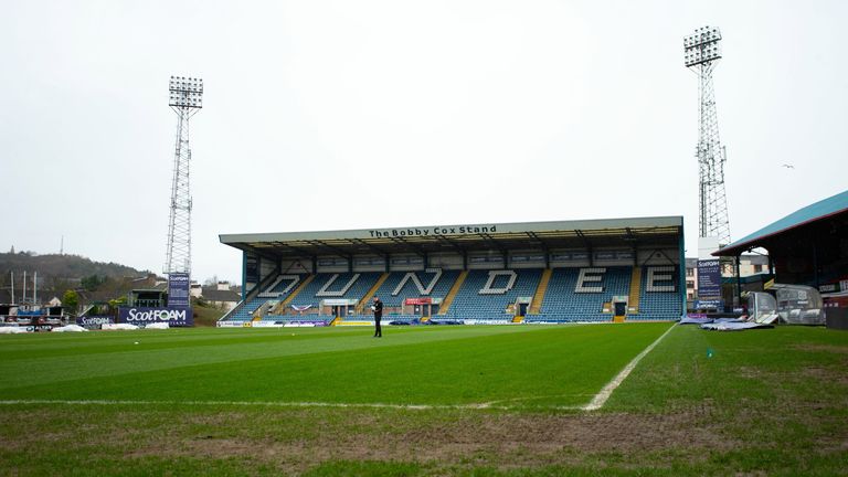 DUNDEE, SCOTLAND - APRIL 10: A general view of Dens Park during a pitch inspection ahead of a cinch Premiership match between Dundee and Rangers at the Scot Foam Stadium at Dens Park, on April 10, 2024, in Dundee, Scotland. (Photo by Ewan Bootman / SNS Group)
