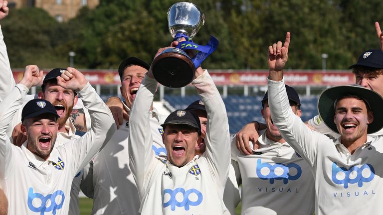 Durham celebrate winning Division Two of the County Championship last season