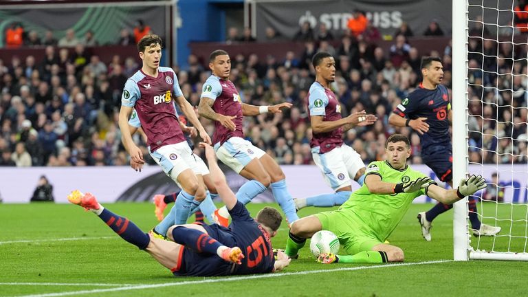 Emiliano Martinez was on form in Aston Villa's first-leg win over Lille in the Europa Conference League