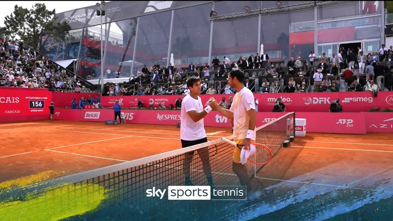 Highlights of the Estoril Open quarter-final between Cristian Garin and Nuno Borges. 
