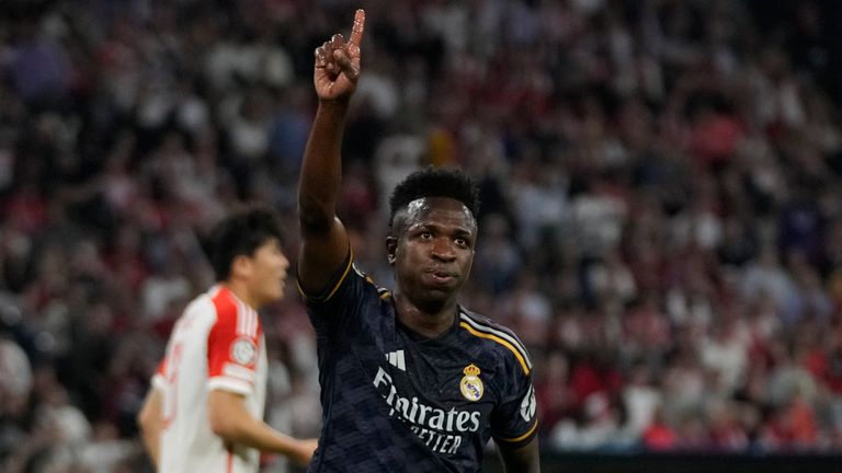 Real Madrid's Vinicius Junior celebrates after scoring his side's opening goal