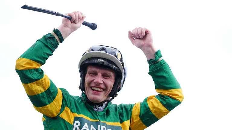 Paul Townend celebrates his Grand National win 