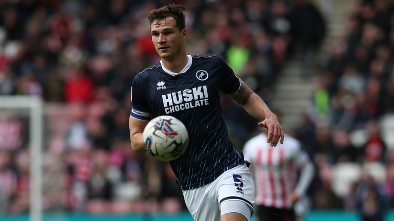 Jake Cooper of Millwall is playing in the Sky Bet Championship match between Sunderland and Millwall at the Stadium of Light in Sunderland, on April 20, 2024. (Photo by MI News/NurPhoto)