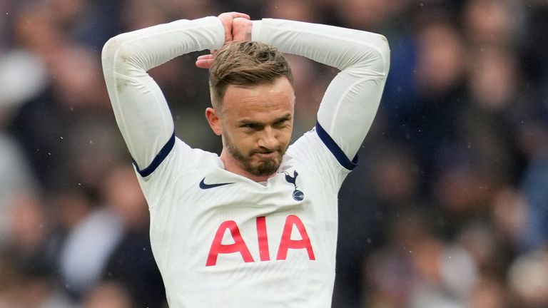 James Maddison reacts after a Spurs goal is ruled out by VAR