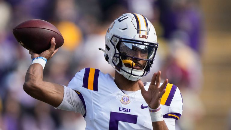 LSU quarterback Jayden Daniels during a NCAA college football game against Texas A&M in Baton Rouge