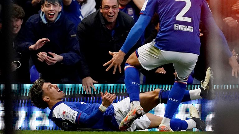Jeremy Sarmiento celebrates his last-gasp winning goal for Ipswich against Southampton
