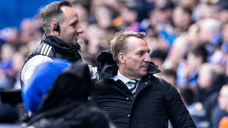 Celtic assistant John Kennedy with manager Brendan Rodgers at Ibrox