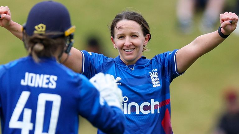 Kate Cross claimed three wickets as England beat New Zealand by four wickets in the first ODI in Wellington