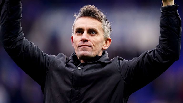 Ipswich Town manager Kieran McKenna celebrates their victory following the Sky Bet Championship match at Portman Road, Ipswich. Picture date: Saturday March 16, 2024.