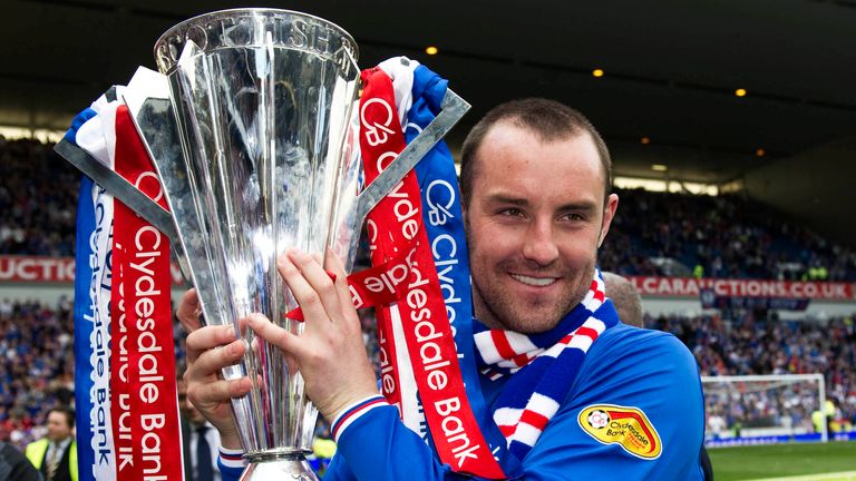Kris Boyd celebrates Rangers' title triumph in 2009