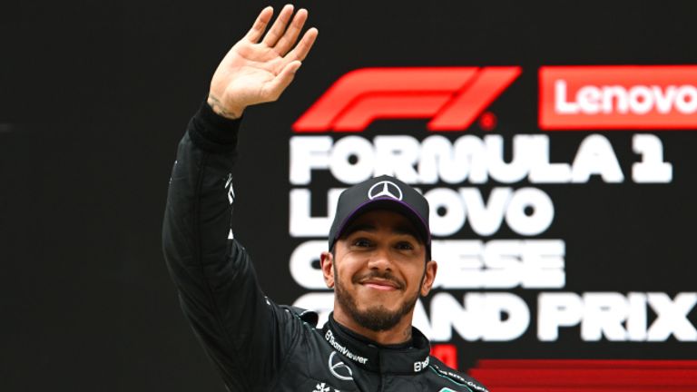 SHANGHAI INTERNATIONAL CIRCUIT, CHINA - APRIL 20: Sir Lewis Hamilton, Mercedes-AMG F1 Team, 2nd position, waves to fans after the Sprint during the Chinese GP at Shanghai International Circuit on Saturday April 20, 2024 in Shanghai, China. (Photo by Mark Sutton / Sutton Images)
