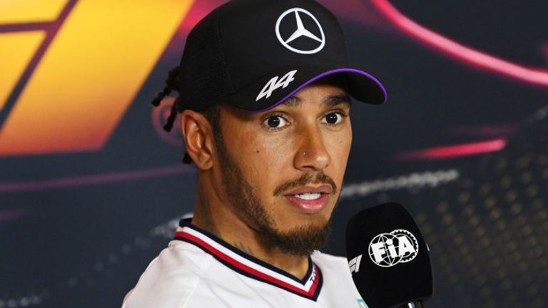 SHANGHAI INTERNATIONAL CIRCUIT, CHINA - APRIL 20: Sir Lewis Hamilton, Mercedes-AMG F1 Team, 2nd position, talks in the Sprint Race Press Conference during the Chinese GP at Shanghai International Circuit on Saturday April 20, 2024 in Shanghai, China. (Photo by Mark Sutton / Sutton Images)