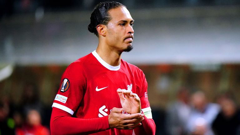 Liverpool captain Virgil van Dijk looks forlorn at the final whistle in Bergamo