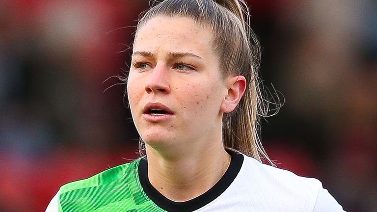 WALSALL, ENGLAND - MARCH 3: Liverpool's Marie Hobinger during the Barclays Women..s Super League match between Aston Villa and Liverpool FC  at Poundland Bescot Stadium on March 3, 2024 in Walsall, England. (Photo by Liverpool FC/Liverpool FC via Getty Images)          