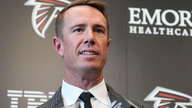 Former Atlanta Falcons' quarterback Matt Ryan announces his retirement during a news conference Monday, April 22, 2024, in Flowery Branch, Ga. (AP Photo/Brynn Anderson)