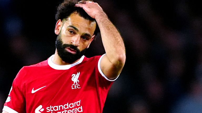 Mohamed Salah during the 2-0 defeat to Everton