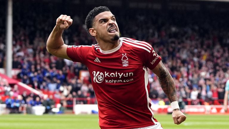 Morgan Gibbs-White celebrates with relish after scoring for Nottingham Forest against his former side Wolves