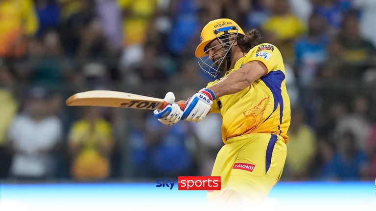 MS Dhoni smashes three sixes from his first three balls for CSK in the IPL.