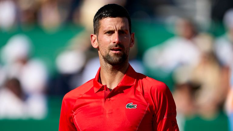 Novak Djokovic of Serbia looks on against Casper Ruud of Norway in their semifinal match during day seven of the Rolex Monte-Carlo Masters at Monte-Carlo Country Club on April 13, 2024 in Monte-Carlo, Monaco. (Photo by Mateo Villalba/Getty Images)