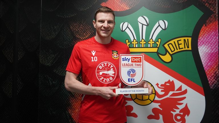 Paul Mullin won the Sky Bet League Two Player of the Month award for March                               