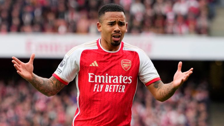 Gabriel Jesus reacts after an Arsenal move breaks down
