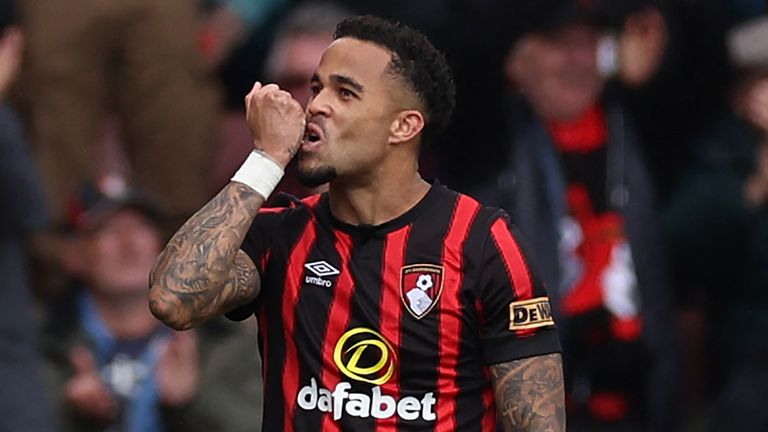 Justin Kluivert celebrates after scoring Bournemouth's third goal against Brighton