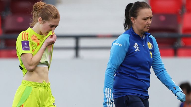 Sandy MacIver came off injured for Scotland, and has now undergone surgery on her ACL