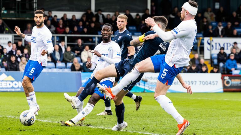 Ross County's Jack Baldwin puts the ball into his own net to give Rangers a first-half lead