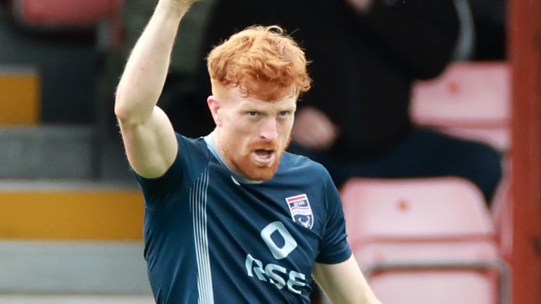 Simon Murray salutes the crowd after equalising for Ross County against Rangers