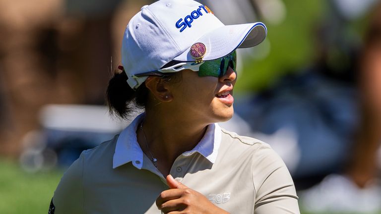 Sei Young Kim walks off after finishing the 18th hole during the first day of the LPGA T-Mobile Match Play golf tournament at Shadow Creek on Wednesday, April 3, 2024, in North Las Vegas, Nev. (L.E. Baskow/Las Vegas Review-Journal via AP)