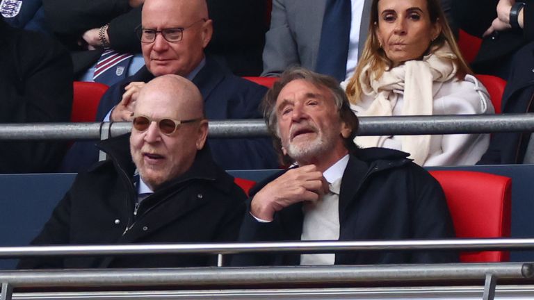 Avram Glazer and Sir Jim Ratcliffe pictured during the FA Cup semi final at Wembley Stadium
