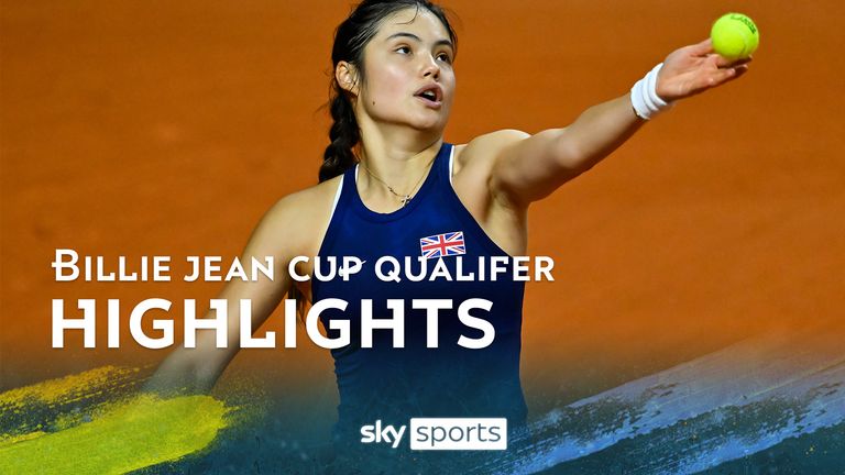 Highlights of Great Britain&#39;s Emma Raducanu in the  Billie Jean King cup qualifier against France&#39;s Diane Parry.  