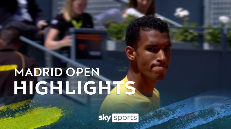 Watch highlights of the Madrid Open match between Felix Auger Aliassime and Yoshihito Nishioka.
