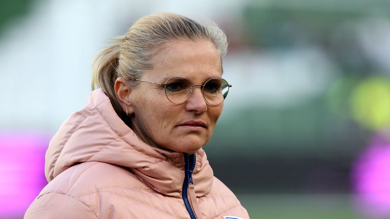 England head coach Sarina Wiegman ahead of the UEFA Women's Euro 2025 qualifying round League A, Group A3 match at the Aviva Stadium, Dublin. Picture date: Tuesday April 9, 2024.

