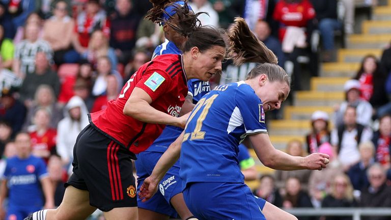 Rachel Williams heads Manchester United into a 2-0 lead against Chelsea