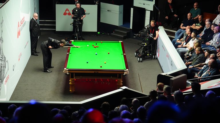 Ronnie O'Sullivan in the first round of the Crucible at the start of the 2024 World Snooker Championships