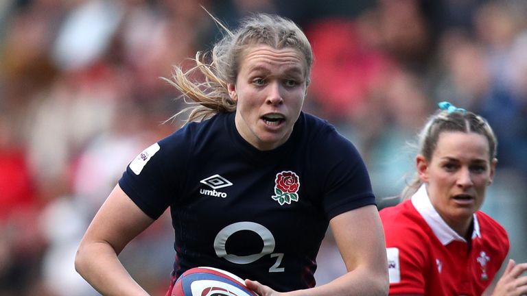 Zoe Aldcroft of England breaks with the ball during the Guinness Women's Six Nations 2024 match between England and Wales at Ashton Gate on March 30, 2024 in Bristol, England. (Photo by Ryan Hiscott - RFU/The RFU Collection via Getty Images)