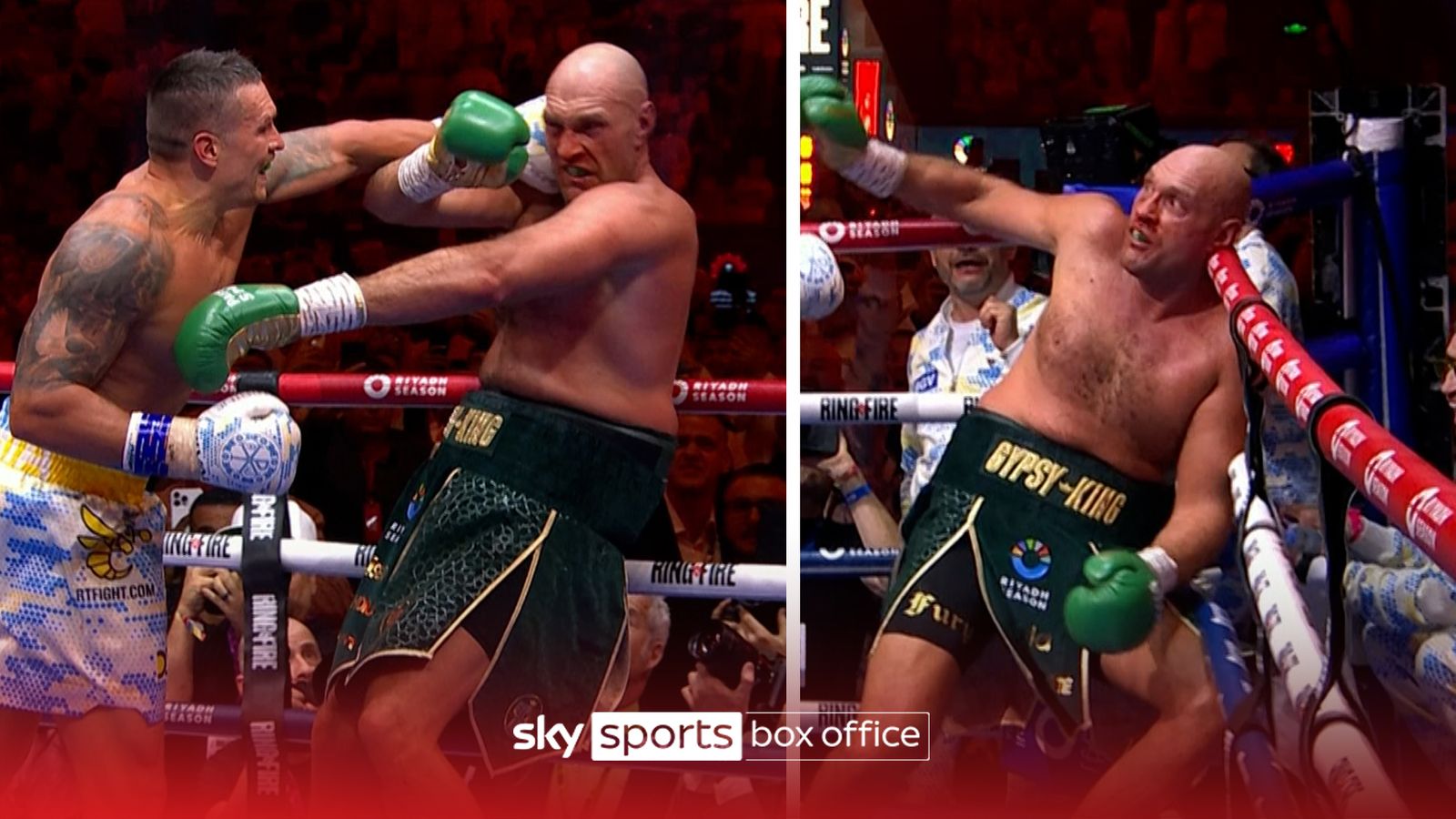 Take a look back at the moment Oleksandr Usyk knocked down Tyson Fury in  the ninth round with the British fighter saved by the the bell.