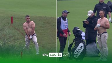 'Is this really necessary?' | Golfer goes shirtless to play shot out of water!