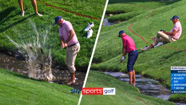 'He gets his calves wet!' | Kuchar and Bezuidenhout go for a paddle at the 18th!