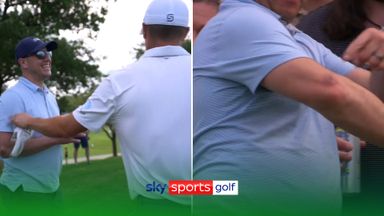 Spieth lands tee shot on fairway after accidentally hitting fan's elbow!