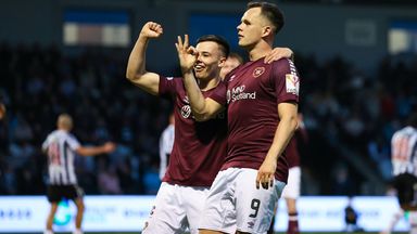 Lawrence Shankland (right) celebrates his equaliser for Hearts against St Mirren