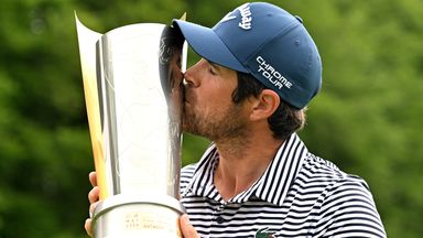 Nacho Elvira kisses the Soudal Open trophy after his one-shot victory in Belgium