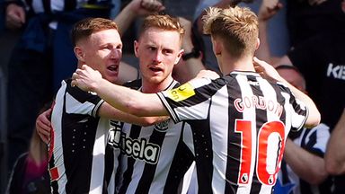 Sean Longstaff is congratulated after equalising for Newcastle against Brighton