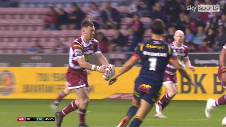 Wigan's Harry Smith scored a spectacular try to put his team in the lead against the Catalans Dragons
